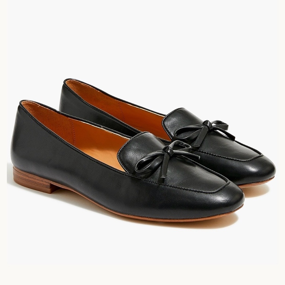 J. Crew Factory Black Leather Flats with Bows
